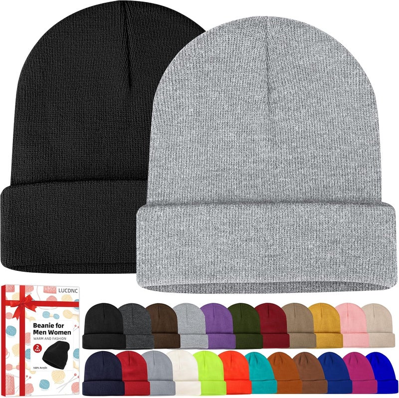lucdnc Beanies for Men Women 2 Pack Fall Winter Men's Hats Unisex Warm Knit Skullies Beanies Soft Ski Caps - Image 1